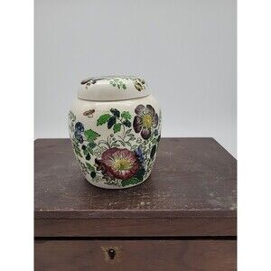 Vtg Mason's Ironstone Rosemary Shelton Square Covered Floral Jar W Lid England